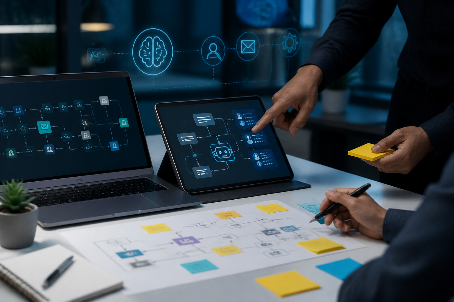 AI workflow map untuk customer service, lead qualification, notification, dan automation